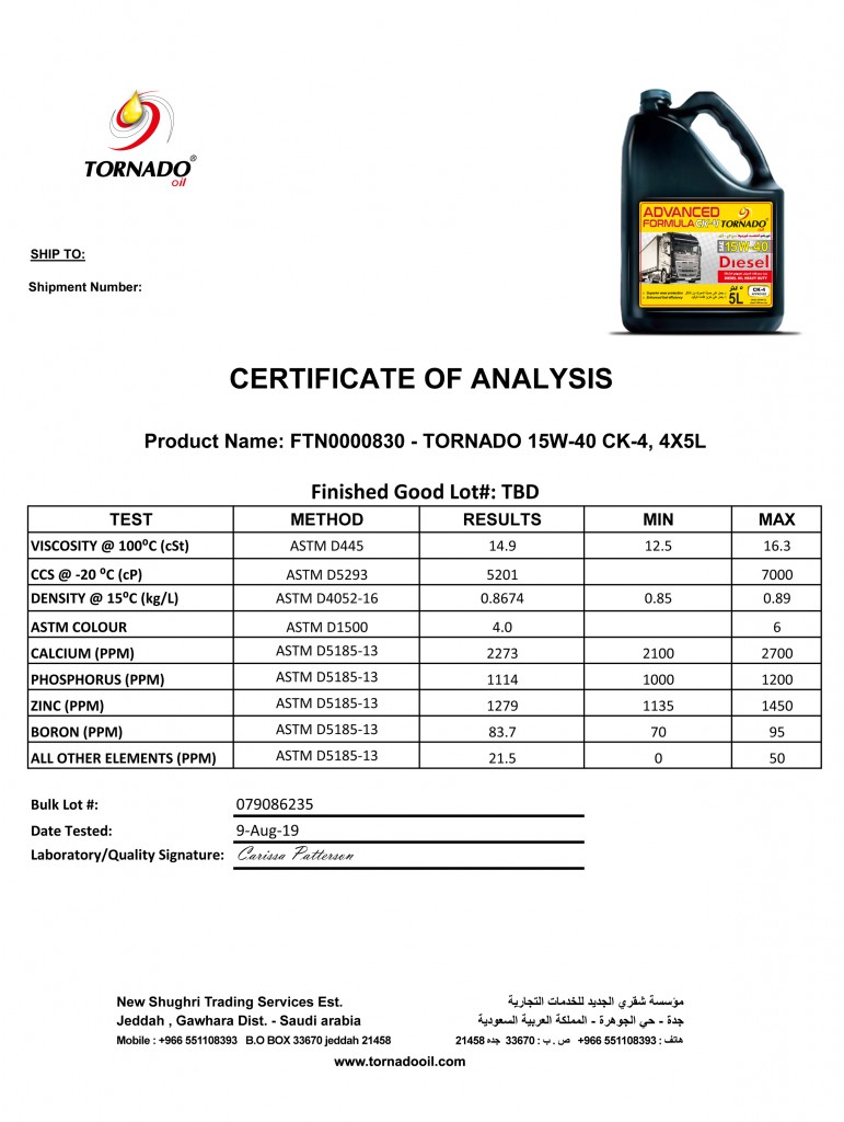 Tornado 15W-40 CK-4